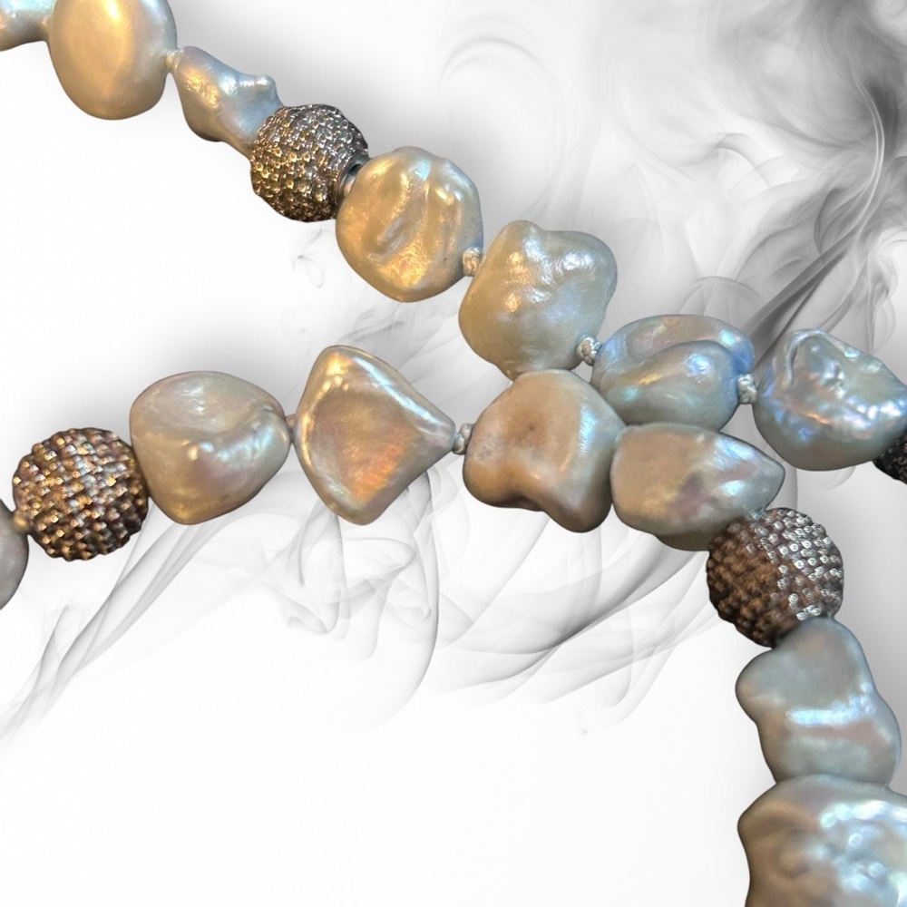 Hand Crafted Necklace Pearls Blue Freshwater Authentic Hand-Knotted Silk - Picture 5 of 8